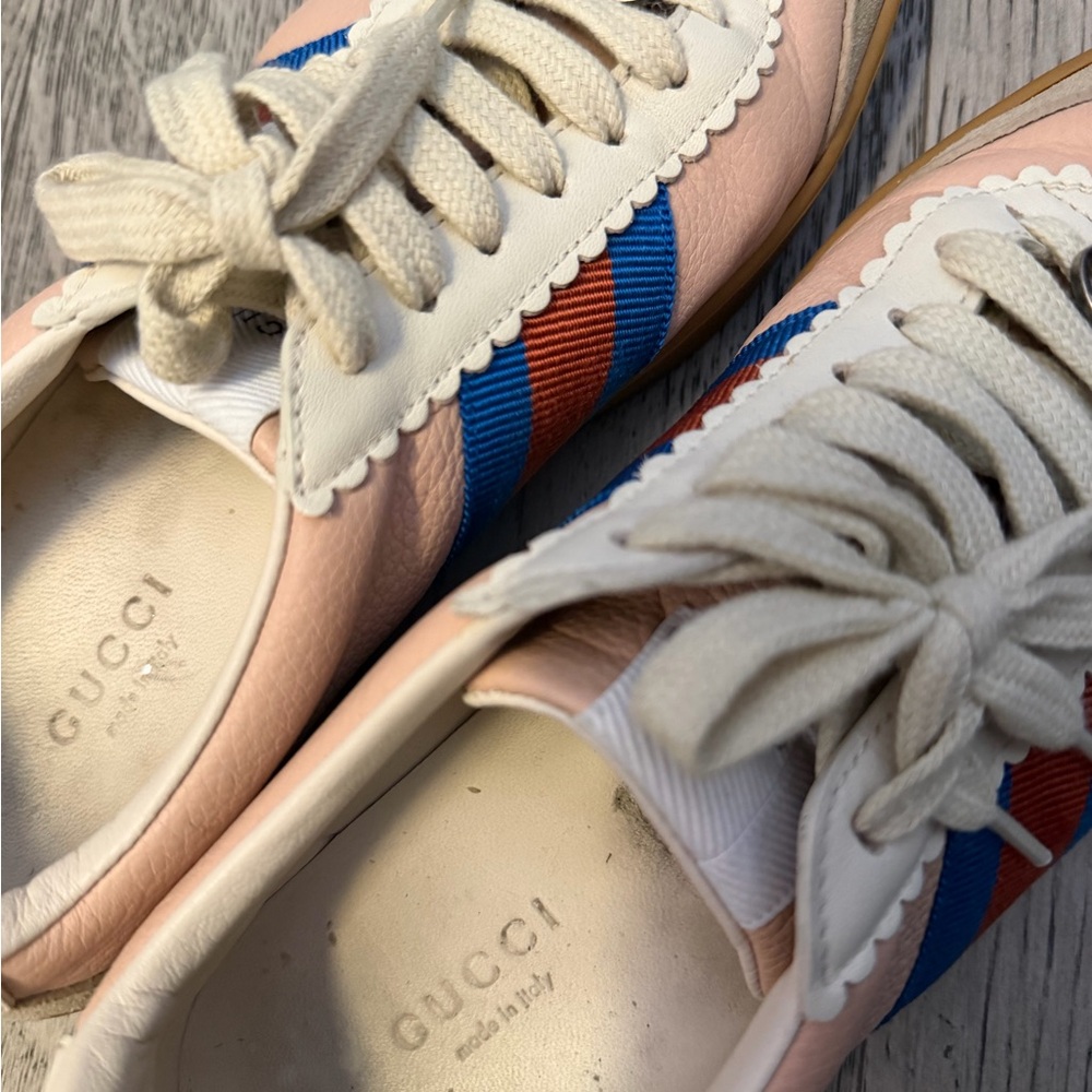 Gucci Women's Pink and Blue Stripe Sneakers - Picture 3 of 6